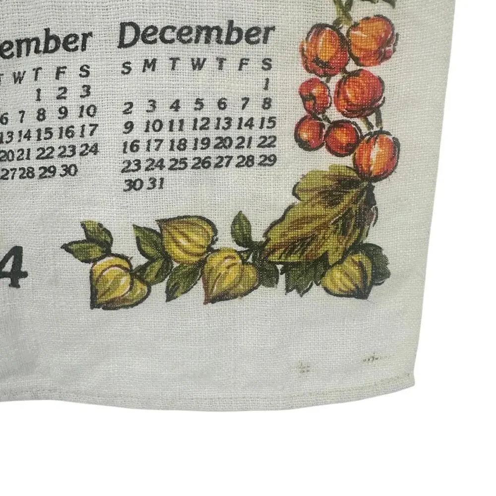 Vintage Pure Linen‎ Cloth Calendar Year 1984 Tea Towel Birthday Fall Harvest